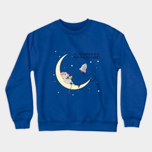 mouse flyes to the moon for cheese Crewneck Sweatshirt